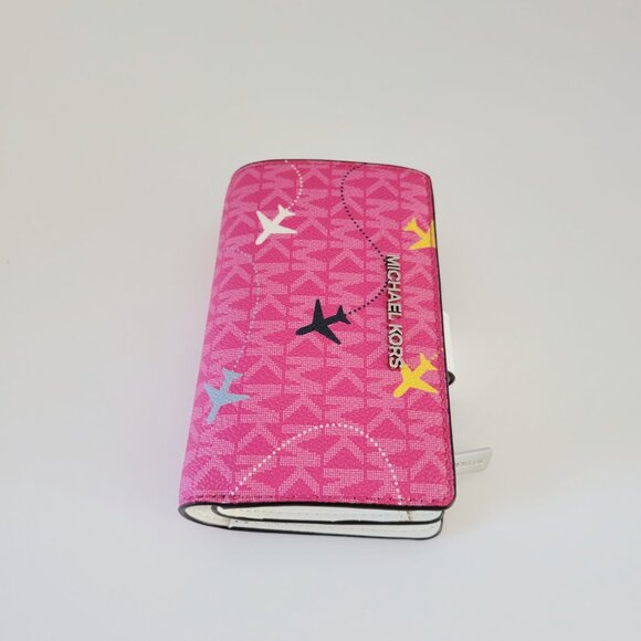 Michael Kors Jet Set Travel Agency Medium Bifold Zip Coin Wallet Dragonfruit - Picture 5 of 8